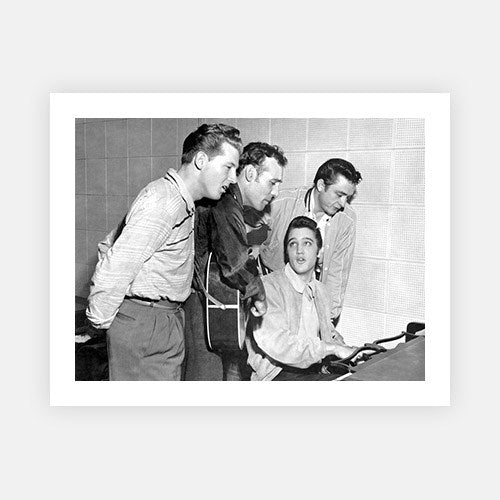 Rock and roll musicians Jerry Lee Lewis, Carl Perkins, Elvis Presley and Johnny Cash as "The Million Dollar Quartet"-Michael Ochs Archive-Fine art print from FINEPRINT co