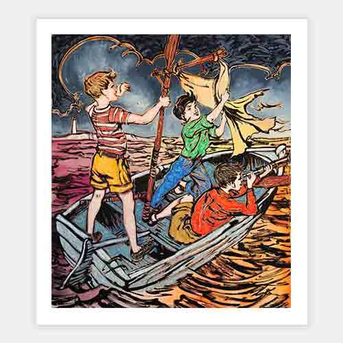 Fluro Boys in Boat by David Bromley - FINEPRINT co