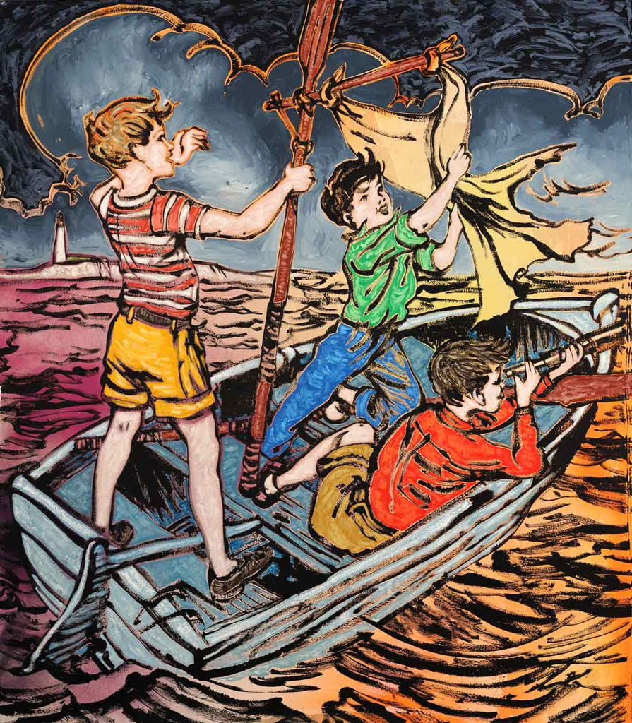 Fluro Boys in Boat by David Bromley - FINEPRINT co